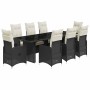 Set de mesa y sillas de jardín 9 pzas y cojines ratán PE negro