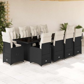 Set de mesa y sillas de jardín y cojines 11 pzas ratán PE negro