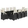 Set de mesa y sillas de jardín y cojines 11 pzas ratán PE negro