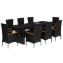 Set de comedor de jardín 9 pzas y cojines ratán sintético negro
