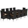 Set de comedor jardín 11 pzas con cojines ratán sintético negro