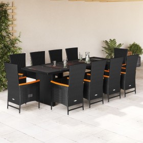 Set de comedor jardín 11 pzas con cojines ratán sintético negro