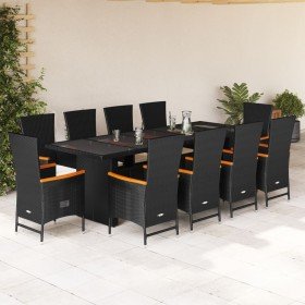 Set de comedor jardín 11 pzas con cojines ratán sintético negro Set de comedor jardín 11 pzas con cojines ratán sintético negro