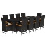 Set de comedor jardín 11 pzas con cojines ratán sintético negro