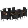 Set de comedor de jardín 9 pzas y cojines ratán sintético negro