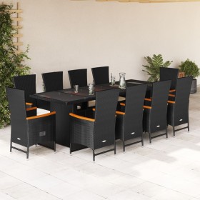 Set de comedor jardín 11 pzas con cojines ratán sintético negro