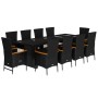 Set de comedor jardín 11 pzas con cojines ratán sintético negro