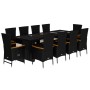 Set de comedor jardín 11 pzas con cojines ratán sintético negro