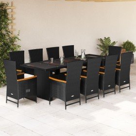 Set de comedor jardín 11 pzas con cojines ratán sintético negro