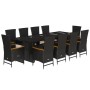 Set de comedor jardín 11 pzas con cojines ratán sintético negro