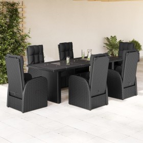 Set de comedor de jardín 7 pzas y cojines ratán sintético negro Set de comedor de jardín 7 pzas y cojines ratán sintético negro