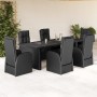 Set de comedor de jardín 7 pzas y cojines ratán sintético negro