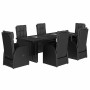 Set de comedor de jardín 7 pzas y cojines ratán sintético negro
