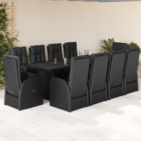Set de comedor jardín 11 pzas con cojines ratán sintético negro Set de comedor jardín 11 pzas con cojines ratán sintético negro