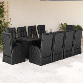 Set de comedor jardín 11 pzas con cojines ratán sintético negro