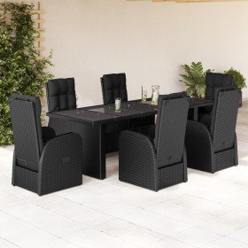 Set de comedor de jardín 7 pzas y cojines ratán sintético negro
