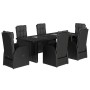 Set de comedor de jardín 7 pzas y cojines ratán sintético negro