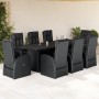 Set de comedor de jardín 9 pzas y cojines ratán sintético negro