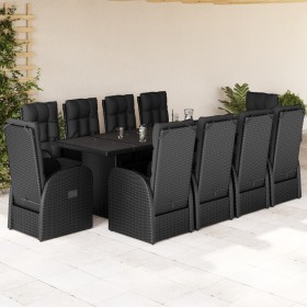 Set de comedor jardín 11 pzas con cojines ratán sintético negro Set de comedor jardín 11 pzas con cojines ratán sintético negro