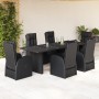 Set de comedor de jardín 7 pzas y cojines ratán sintético negro