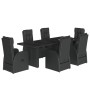 Set de comedor de jardín 7 pzas y cojines ratán sintético negro