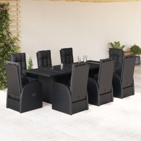Set de comedor de jardín 9 pzas y cojines ratán sintético negro