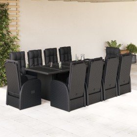Set de comedor jardín 11 pzas con cojines ratán sintético negro