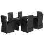 Set de comedor de jardín 7 pzas y cojines ratán sintético negro