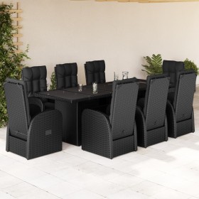 Set de comedor de jardín 9 pzas y cojines ratán sintético negro Set de comedor de jardín 9 pzas y cojines ratán sintético negro