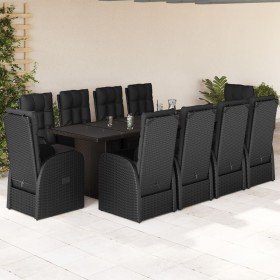 Set de comedor jardín 11 pzas con cojines ratán sintético negro