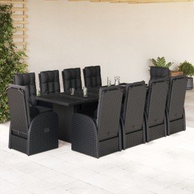 Set de comedor jardín 11 pzas con cojines ratán sintético negro