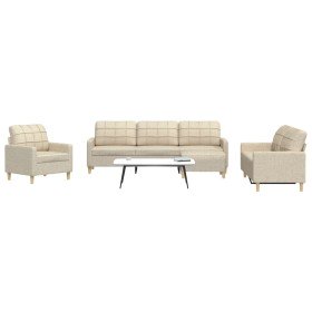 Juego de sofás con reposapiés 4 piezas tela crema Juego de sofás con reposapiés 4 piezas tela crema