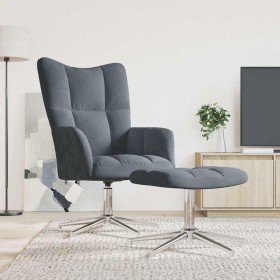 Sillón de relax con taburete terciopelo gris oscuro Sillón de relax con taburete terciopelo gris oscuro