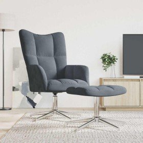 Sillón de relax con taburete terciopelo gris oscuro Sillón de relax con taburete terciopelo gris oscuro