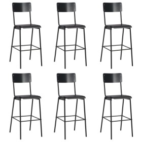 Taburetes de cocina 6 uds madera contrachapada y acero negro