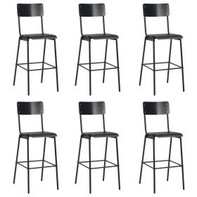 Taburetes de cocina 6 uds madera contrachapada y acero negro