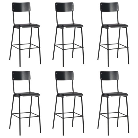 Taburetes de cocina 6 uds madera contrachapada y acero negro