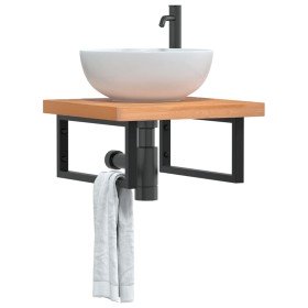 Estante de lavabo de pared de acero y madera maciza de haya
