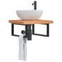 Estante de lavabo de pared de acero y madera maciza de haya