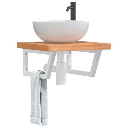 Estante de lavabo de pared de acero y madera maciza de haya en Tocadores de baño | Comprar online en Foro24
