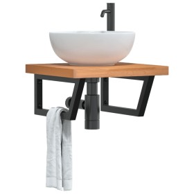 Estante de lavabo de pared de acero y madera maciza de haya
