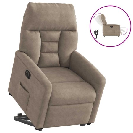 Sillón eléctrico reclinable elevable tela microfibra gris taupe