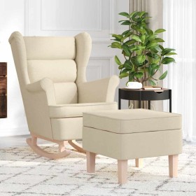 Sillón mecedora con taburete tela color crema Sillón mecedora con taburete tela color crema