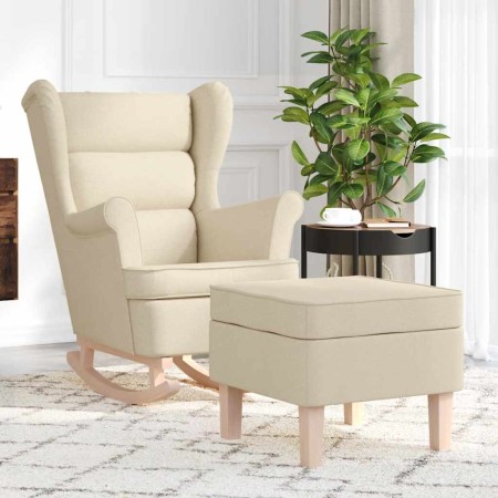 Sillón mecedora con taburete tela color crema