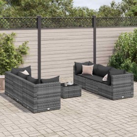 Set de muebles de jardín 7 pzas y cojines ratán sintético gris