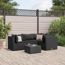 Set de muebles de jardín 5 pzas y cojines ratán sintético negro
