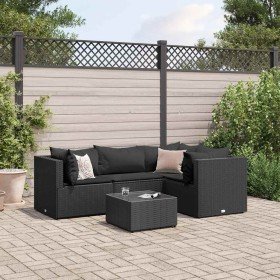 Set de muebles de jardín 5 pzas y cojines ratán sintético negro
