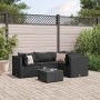 Set de muebles de jardín 5 pzas y cojines ratán sintético negro