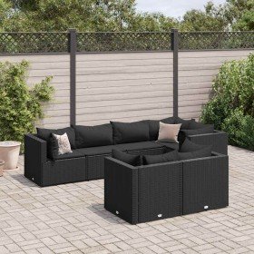 Set de muebles de jardín y cojines 7 pzas ratán sintético negro