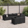 Set de muebles de jardín y cojines 7 pzas ratán sintético negro